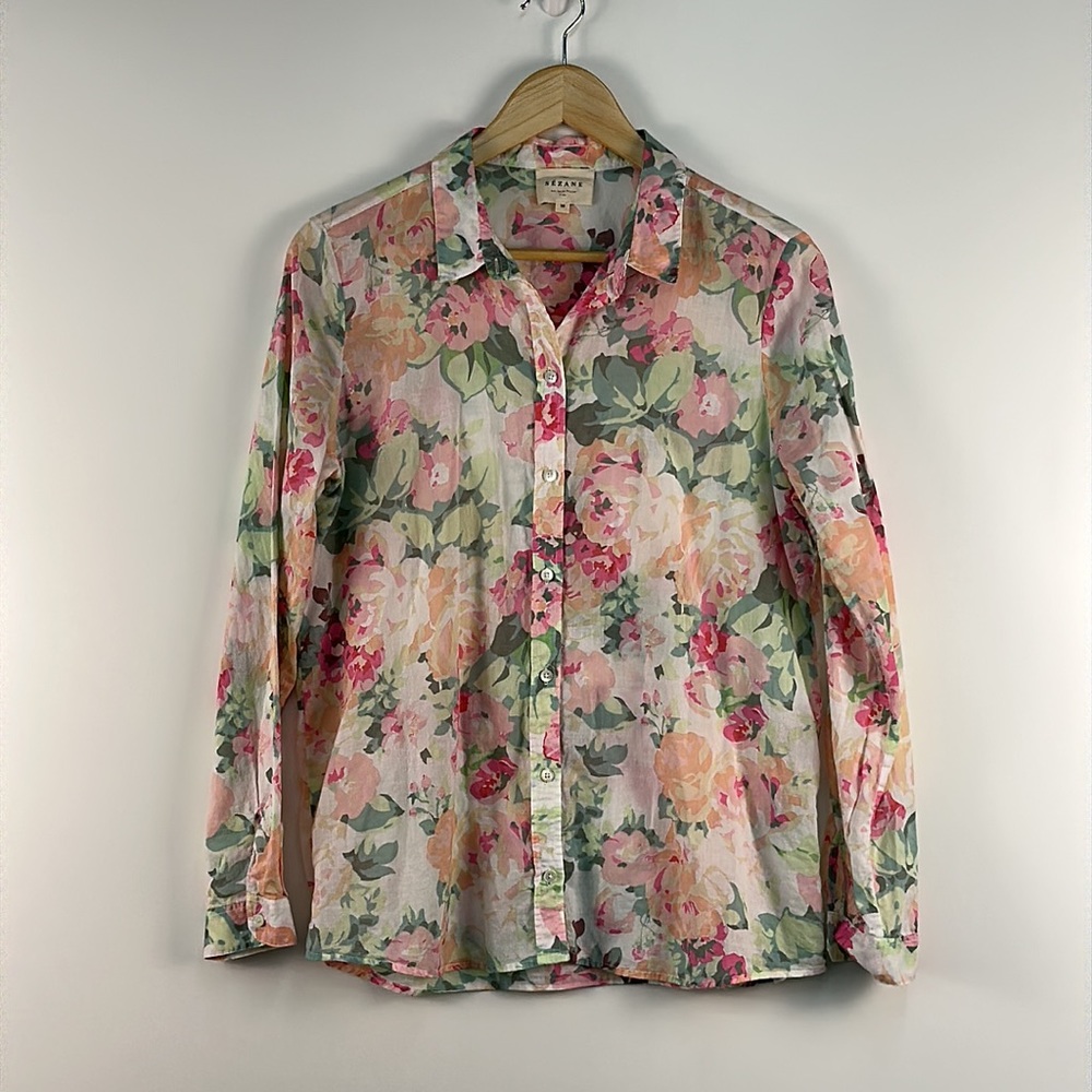 Sezane Pierro Floral Button-Up Blouse in Pink and Green - Picture 5 of 10